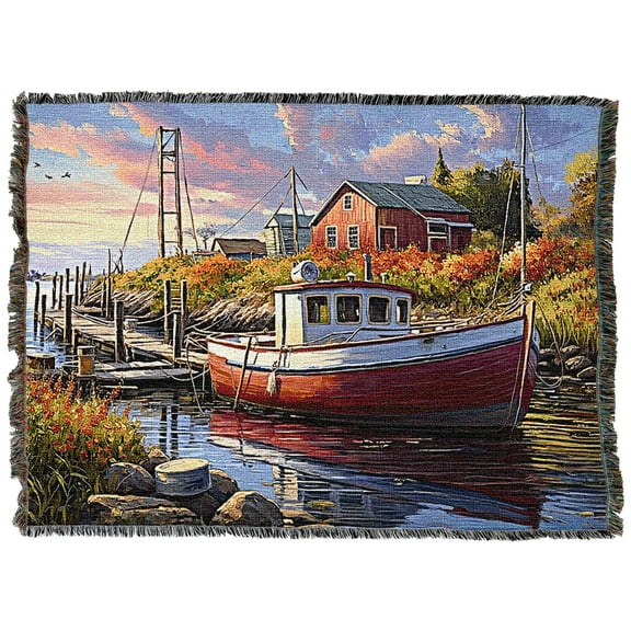 Pure Country Weavers Old Boathouse Blanket Tapestry Throw Woven from Cotton - Made in The USA (72x54)