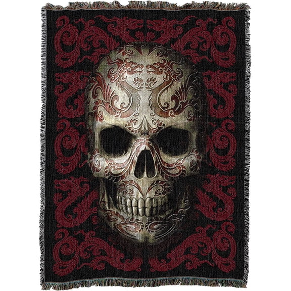 Pure Country Weavers Oriental Skeleton XL Woven Blanket by - Fantasy Gift Cotton Tapestry Throw - Made in The USA - 82" x 62"
