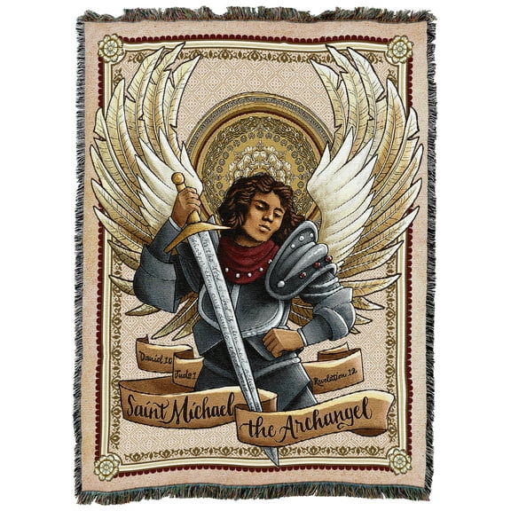Pure Country Weavers Saint Michael the Archangel Large Tapestry Throw Woven from Cotton - Made in The USA (72x54)