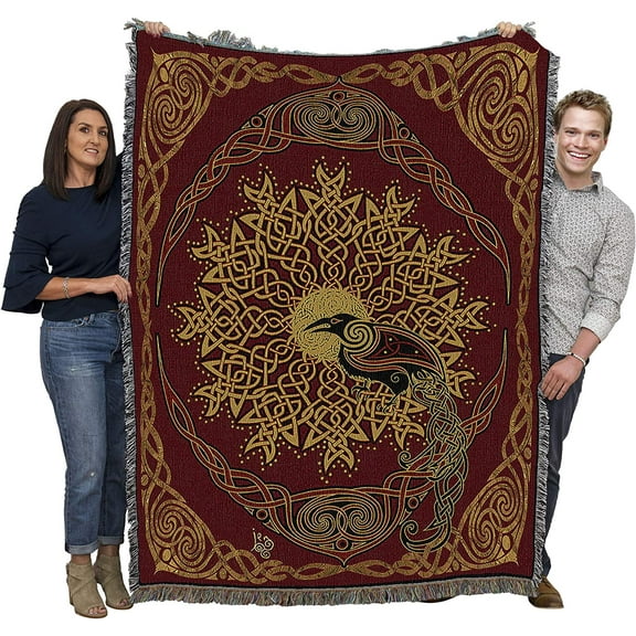 Pure Country Weavers Solstice Ravens Blanket by Jen Delyth - Celtic Gift Tapestry Throw Woven from Cotton - Made in The USA (72x54)