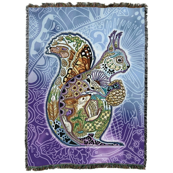 Pure Country Weavers Squirrel Animal Spirits Totem - Sue Coccia Blanket Throw Woven from Cotton - Made in The USA (54x72)