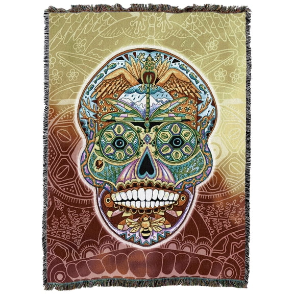 Pure Country Weavers Sugar Skull Animal Spirits Totem - Sue Coccia Blanket Throw Woven from Cotton - Made in The USA (54x72)