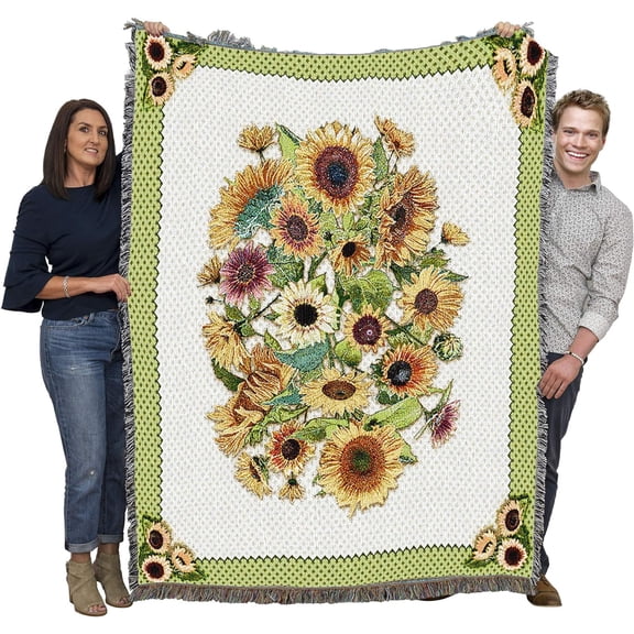 Pure Country Weavers Sunflower Garden Blanket by Judy Hand - Garden Floral Gift Tapestry Throw Woven from Cotton - Made in The USA (72x54)