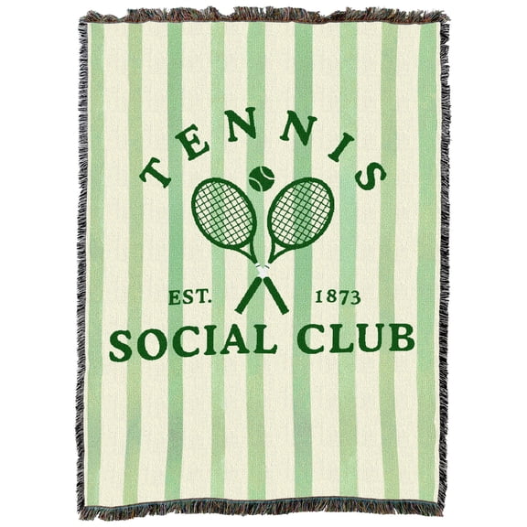 Pure Country Weavers Tennis Social Club XL Tapestry Throw Woven from Cotton - Made in The USA (82x62)