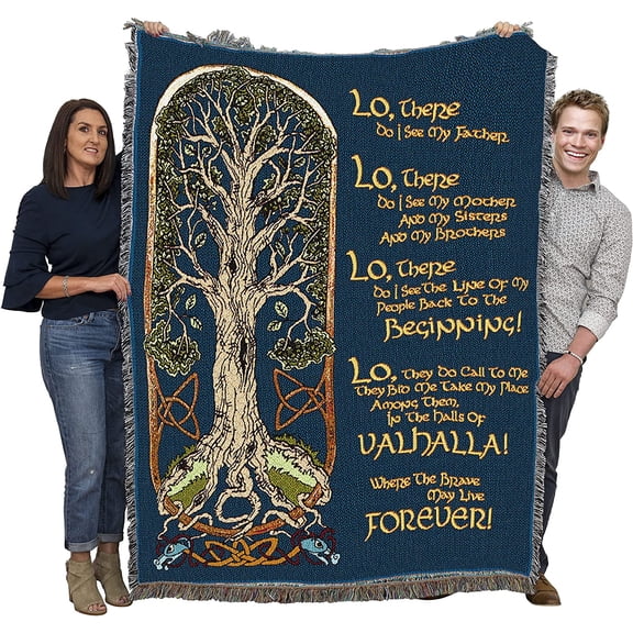 Pure Country Weavers The Viking Prayer Blanket XL - Tree of Life - Norse Gift Tapestry Throw Woven from Cotton - Made in The USA (82x62)