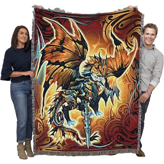 Pure Country Weavers Thunder Blade Dragon Blanket by Ruth Thompson - Gift Dragon Fantasy Tapestry Throw Woven from Cotton - Made in The USA (72x54)