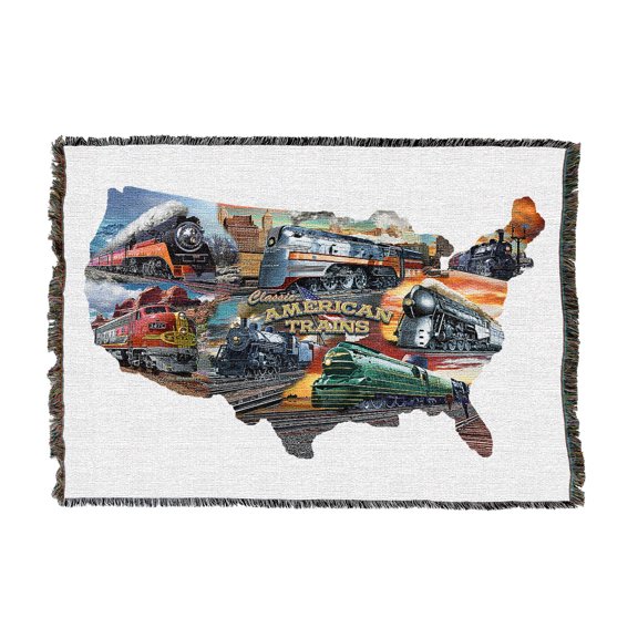 Pure Country Weavers Train Map Sign Medium Tapestry Throw Woven from Cotton - Made in The USA (50x60)