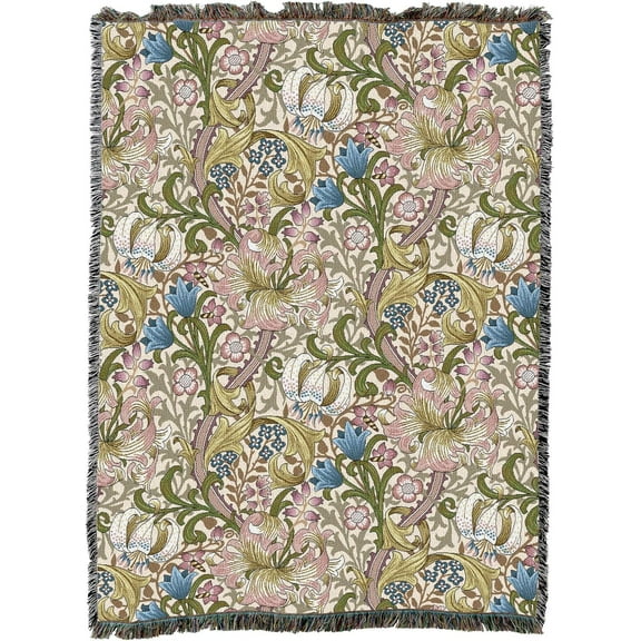 Pure Country Weavers William Morris Golden Lily Pink Blanket XL - Arts & Crafts - Gift Tapestry Throw Woven from Cotton - Made in The USA (82x62)