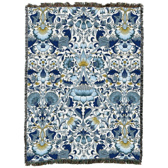 Pure Country Weavers William Morris Lodden Cornflower Blanket - Arts & Crafts - Tapestry Throw Woven from Cotton - Made in the USA (72x54)