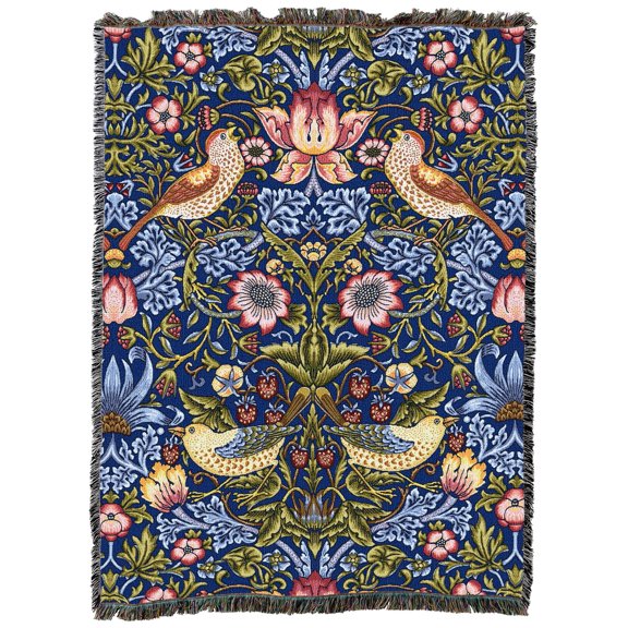Pure Country Weavers William Morris Strawberry Thief Indigo Blanket - Arts & Crafts - Tapestry Throw Woven from Cotton - Made in the USA (72x54)