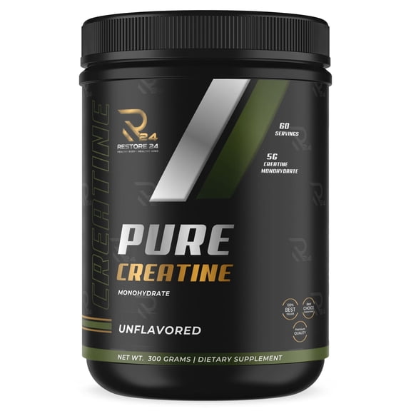 Restore 24 Nutrition Pure Creatine Monohydrate Powder  Unflavored Vegan Pre-Workout & Recovery Supplement  Micronized for Enhanced Absorption Supports Muscle Strength  300g (60 Servings)