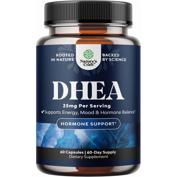 DHEA Supplement for Women & Men - Pure DHEA 25mg for Hormone Balance, Improves Mood Stability, Brain Function, Immune System, Energy & Fertility - Dehydroepiandrosterone Capsules for Adults - 60 Ct
