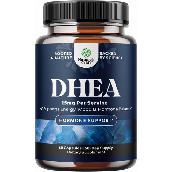 Nature’s Craft 25mg Mood Support and Hormone Balance DHEA Supplement for Women and Men, 60 Capsules