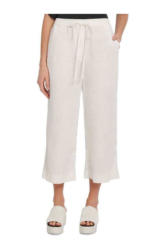 Womens Linen Pull On Straight Leg Pants