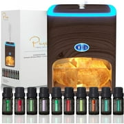 Pure Daily Care 2-in-1 Himalayan Pink Salt Lamp Diffuser & 10 Essential Oils Set, Dark Wood 400 ml