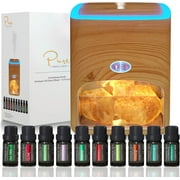 Pure Daily Care 2-in-1 Himalayan Pink Salt Lamp Diffuser & 10 Essential Oils Set, Light Wood 400 ml