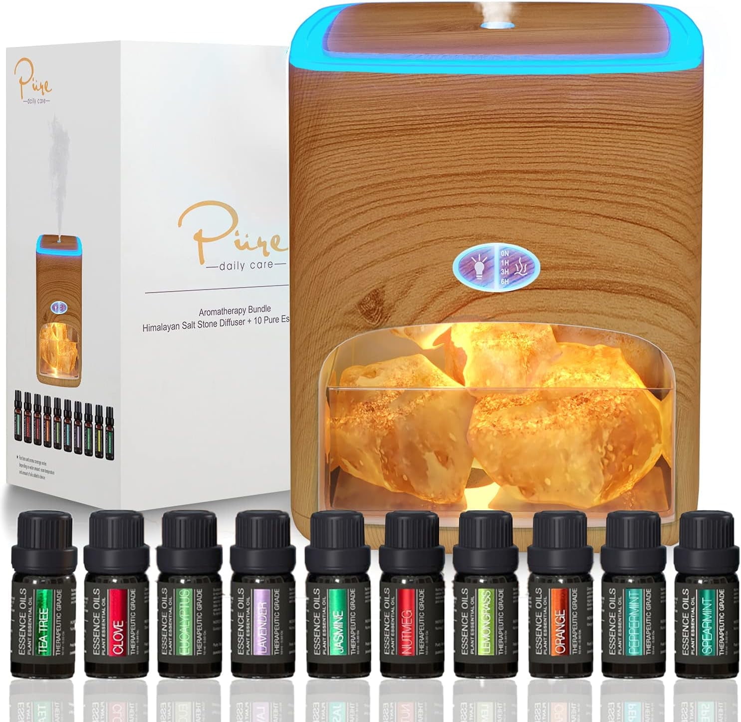 Light Wood Himalayan Salt Electric Diffuser with Essential Oils