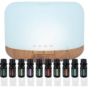 Pure Daily Care 300 ml Aromatherapy Diffuser & 10 Therapeutic Grade Essential Oil Set, Cylinder Lavender Orange