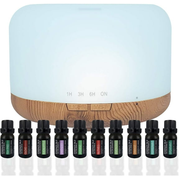 Pure Daily Care 300 ml Aromatherapy Diffuser & 10 Therapeutic Grade Essential Oil Set, Cylinder Lavender Orange