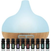Pure Daily Care 300 ml Aromatherapy Diffuser & 10 Therapeutic Grade Essential Oil Set, Triangle Light Brown