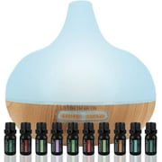 Pure Daily Care 300 ml Aromatherapy Diffuser & 10 Therapeutic Grade Essential Oil Set, Triangle Light Brown