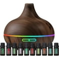 thumbnail image 1 of Pure Daily Care Aromatherapy Diffuser Essential Oil Set - 10 Essential Oils, 7 Ambient Lights, Timer, Modern Design - Dark Wood, 1 of 6