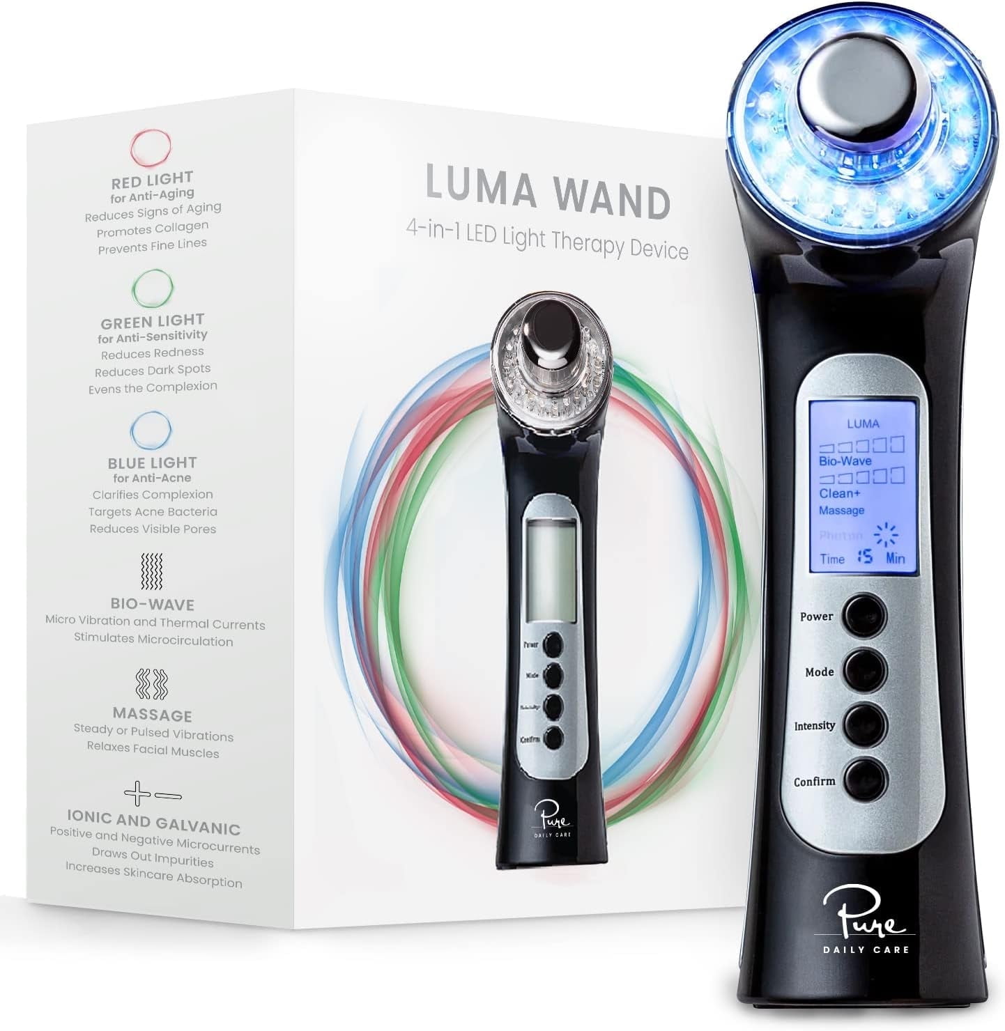 Pure Daily Care Luma Facial Wand 4 in 1 Skin Therapy and Wave Stimulation Machine