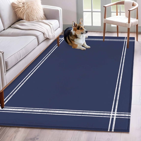 Pure Dark Blue Area Rug 4x6 FT, Non Slip Kids Room Carpet, Simple Solid Color Washable Soft Floor Carpet Non-Shedding Throw Rug for Dorm Kitchen Study Room Home Office Bedside