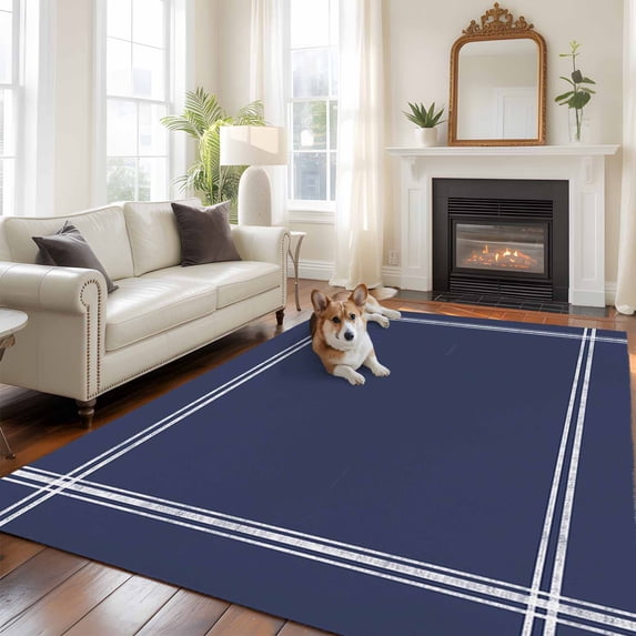 Pure Dark Blue Area Rug 5x8 FT, Non Slip Bedroom Throw Carpet, Simple Solid Color Washable Soft Floor Carpet Non-Shedding Rug for Living Room Nursery Dorm Office