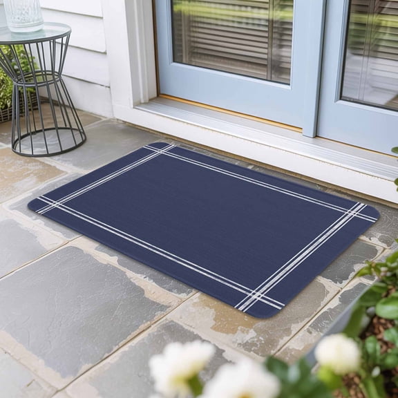 Pure Dark Blue Door Mat Indoor Outdoor, Simple Solid Color Non Slip Welcome Mat with Rubber Backing, Absorbent Fabric Front Door Mats Entryway Rug for Home Patio Entrance 24"x36"