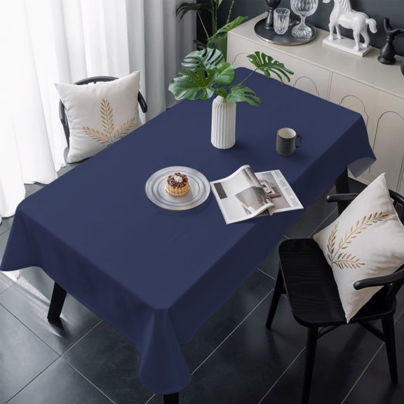 Pure Dark Blue Table Cloth Waterproof Tablecloths, Simple Solid Color Tablecloth Dining Table Cover for Kitchen Party Tabletop Outdoor, Rectangle Tablecloth 60x120 Inch