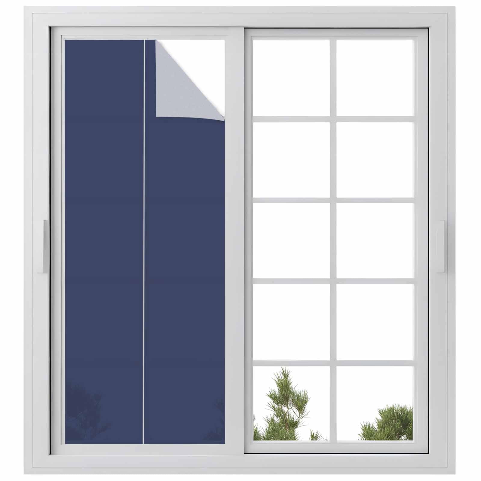 Pure Dark Blue Window Privacy Film, Simple Solid Color Static Cling UV Sun Blocking Heat Control Window Tint Day and Night, Non-Adhesive Reusable One Way Windows Privacy Cover 23.6''x59''