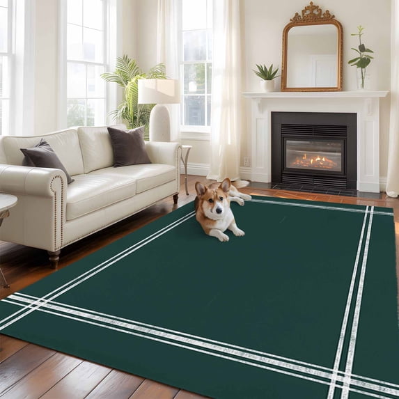 Pure Dark Green Area Rug 5x7 FT, Non Slip Bedroom Throw Carpet, Simple Solid Color Washable Soft Floor Carpet Non-Shedding Rug for Dining Room Bedside Classroom Desk
