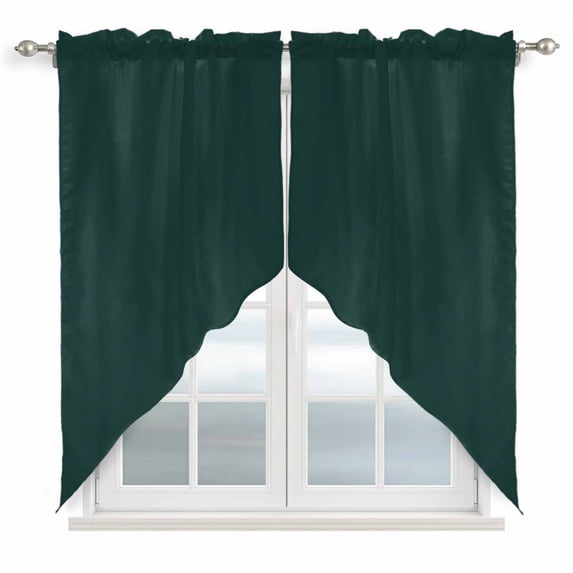 Pure Dark Green Kitchen Window Curtains, Swag Curtains Valance for Bedroom Living Room Bathroom, Simple Solid Color Rod Pocket Window Treatment Curtain Block Drapes 2 Panels 28"x36"