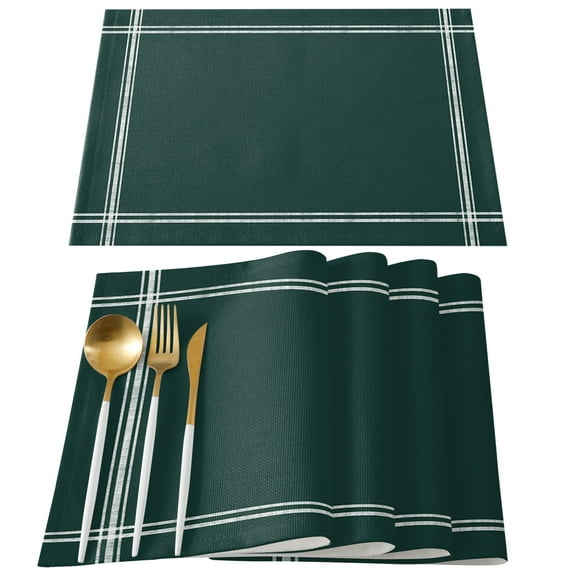 Pure Dark Green Placemats Set of 6, Simple Solid Color Placemats for Dining Table, Place Mats for Kitchen Tabletop, Waterproof Wipeable Dining Table Mats Set
