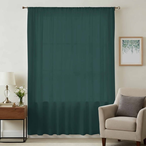 Pure Dark Green Sheer Curtains 72 Inches Long, Simple Solid Color Light Filering Curtains, Breathable Simi Curtain Privacy Drapes for Living Room Bedroom Lightweight Window Treatment
