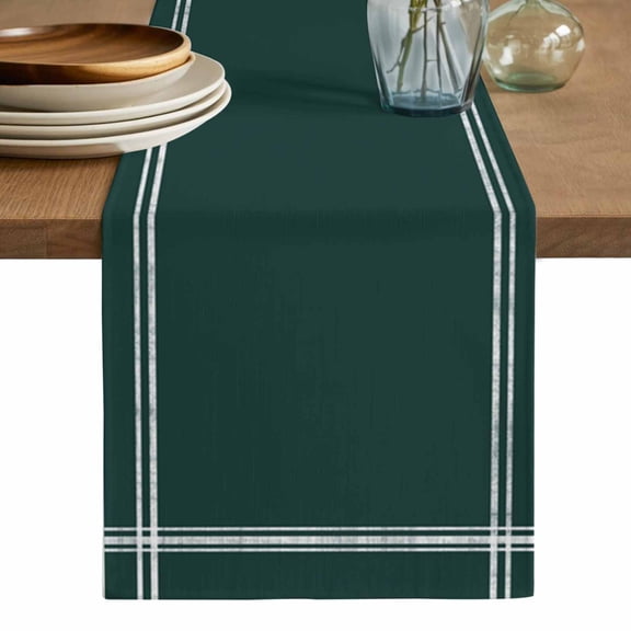 Pure Dark Green Table Runner, Simple Solid Color Washable Cotton Linen Table Runners 48 Inches Long, Dresser Scarf Runner for Nightstand/Coffee/End Tables 13''x48''
