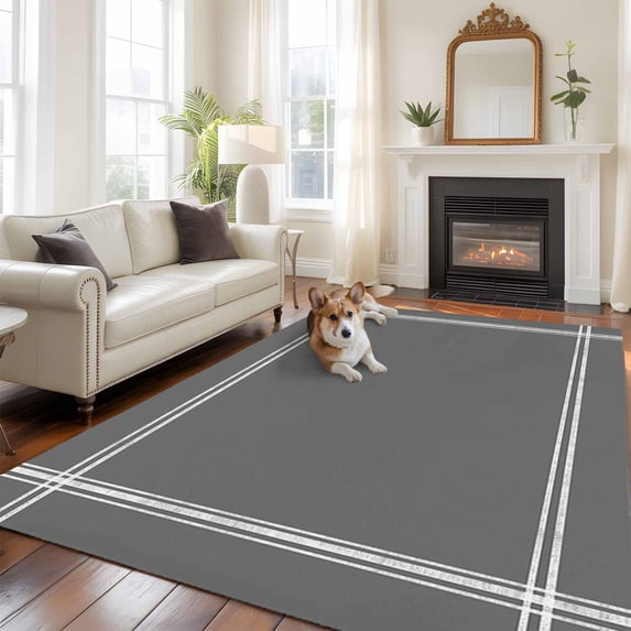 Pure Dark Grey Area Rug 5x8 FT, Non Slip Bedroom Throw Carpet, Simple Solid Color Washable Soft Floor Carpet Non-Shedding Rug for Living Room Nursery Dorm Office