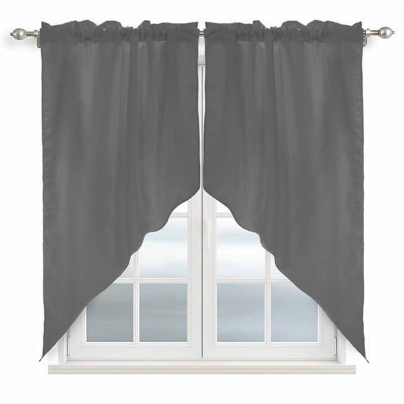 Pure Dark Grey Kitchen Window Curtains, Swag Curtains Valance for Bedroom Living Room Bathroom, Simple Solid Color Rod Pocket Window Treatment Curtain Block Drapes 2 Panels 36"x36"