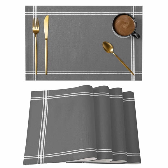 Pure Dark Grey Placemats Set of 6, Cotton Linen Fabric Place Mats, Simple Solid Color Washable Decorative Table Mats Protector for Home Kitchen Dining Wedding Party Coffee Tables