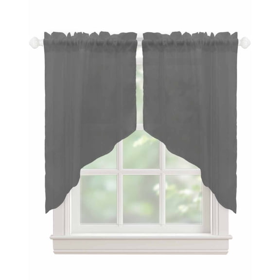 Pure Dark Grey Swag Valances for Windows, Simple Solid Color Rod Pocket Sheer Valances for Small Windows, Swag Toppers Light Filtering for Kitchen Living Room 2 Panels 36''x36''