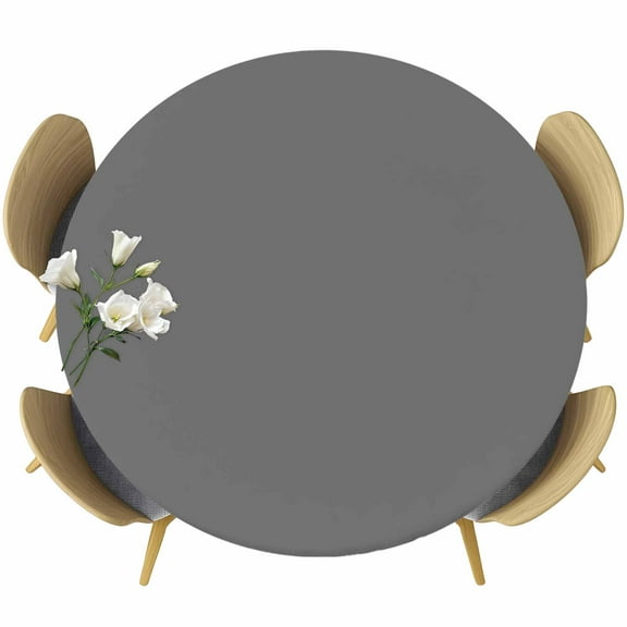 Pure Dark Grey Table Cloth, Round Fitted Tablecloths with Elastic Edge, Simple Solid Color Wipeable Waterproof Table Cover for Kitchen Wedding 36-44 Inches
