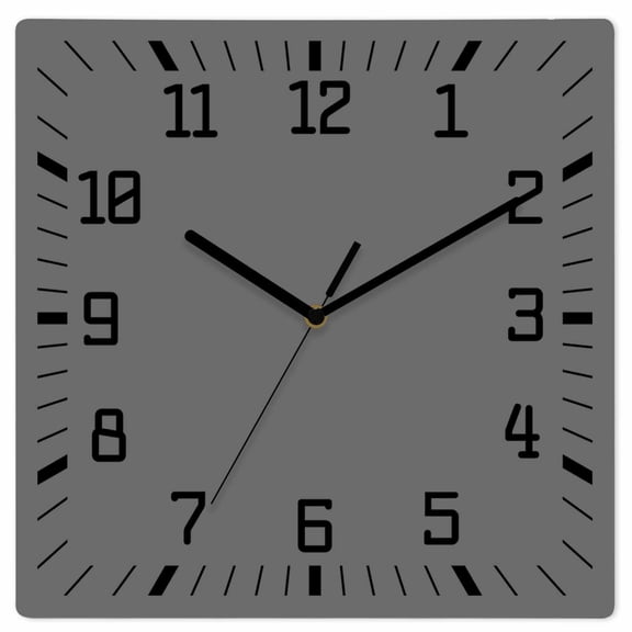 Pure Dark Grey Wooden Wall Clock Silent Non Ticking, Simple Solid Color Square Wall Clocks Battery Operated, Decor Clock for Home Office, Living Room, Kitchen, 12 Inch