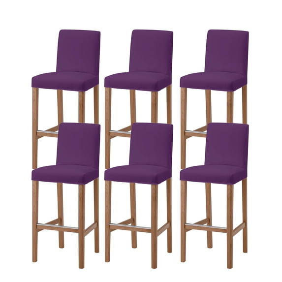 Pure Dark Purple Bar Stool Covers Set of 6, Simple Solid Color Stretch Washable Bar Chair Covers with Backs, Removable Pub Counter Height Chair Cover for Kitchen Dining Room Cafe