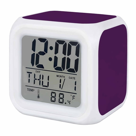 Pure Dark Purple Digital Alarm Clock for Bedrooms, Smart LED Alarm Clock with 7 Color Changing Night Light, Simple Solid Color Silent Wake Up Clocks for Sleep Study Cooking 3.2"x3.2"
