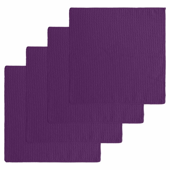 Pure Dark Purple Dish Towels Set, Waffle Weave Kitchen Towels 4 Pieces, Simple Solid Color Microfiber Hair Face Bath Tea Towel Absorbent Quick Drying Cleaning Dish Cloths, 12"x12"