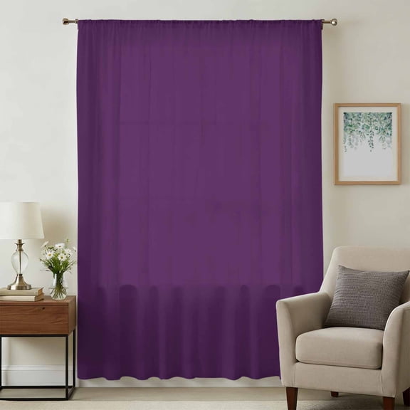 Pure Dark Purple Sheer Curtains 45 Inches Long, Simple Solid Color Light Filering Curtains, Breathable Simi Curtain Privacy Drapes for Kitchen Bathroom Lightweight Small Window Treatment