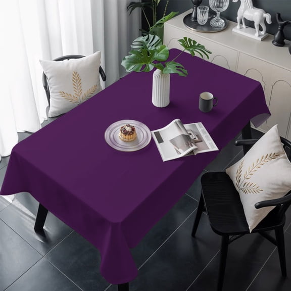 Pure Dark Purple Table Cloth Waterproof Tablecloths, Simple Solid Color Tablecloth Dining Table Cover for Kitchen Party Tabletop Outdoor, Rectangle Tablecloth 60x120 Inch