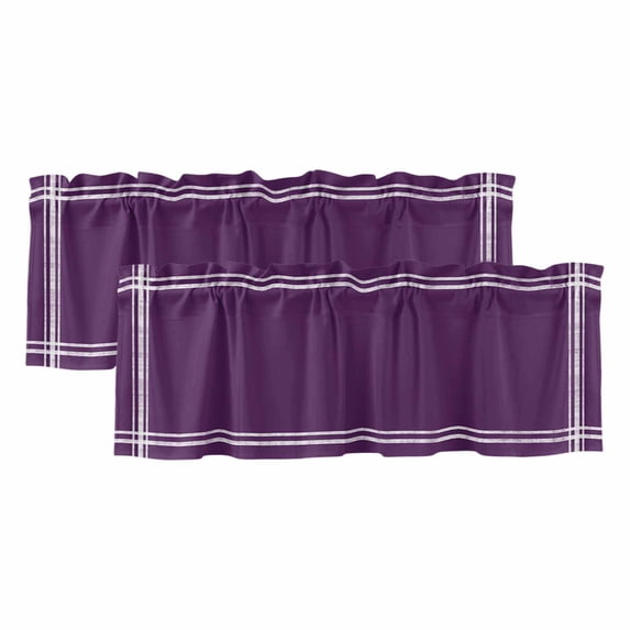 Pure Dark Purple Valances for Windows, Simple Solid Color Light Filtering Kitchen Curtains, Rod Pocket Window Valance Curtains for Living Room Bedroom, 42" W x 12" L, 2 Panels