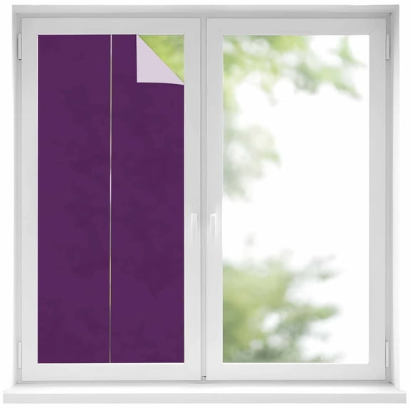 Pure Dark Purple Window Privacy Film, Simple Solid Color Static Cling UV Sun Blocking Heat Control Window Tint Day and Night, Non-Adhesive Reusable One Way Windows Privacy Cover 17.7''x39.3''
